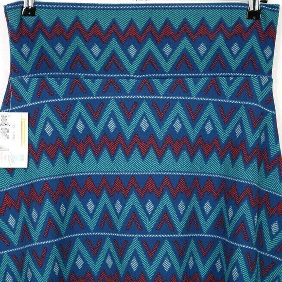 LuLaRoe Azure A-Line Skirt Blue Teal Red Elastic Pull On‎ Waist XL - Picture 9 of 11